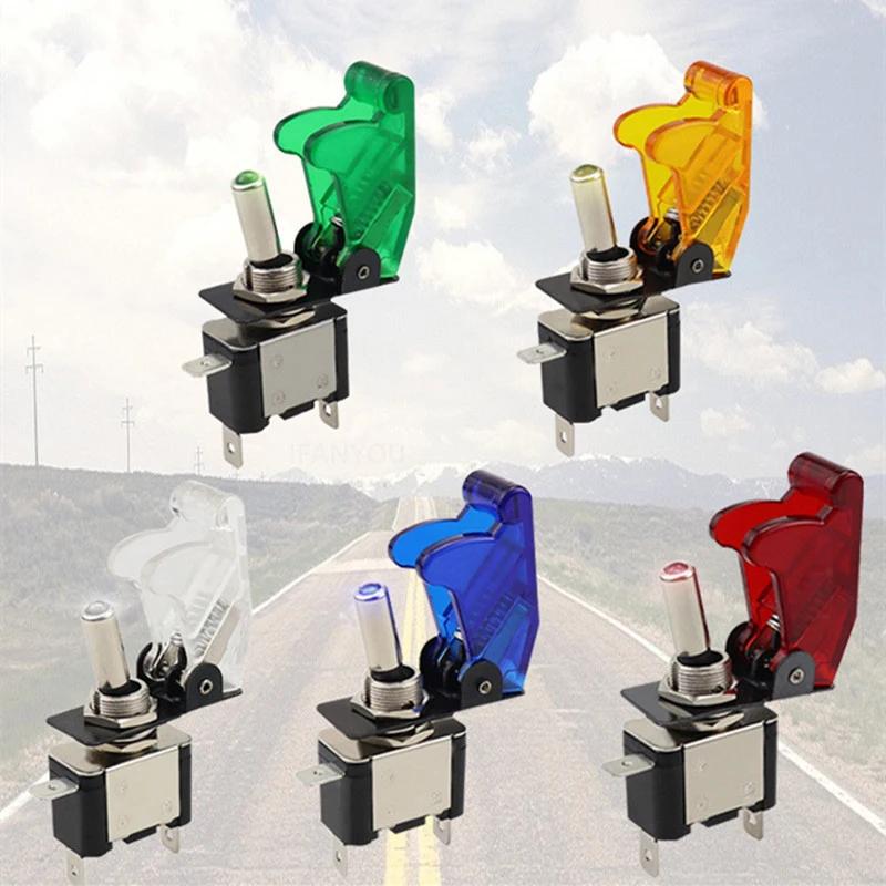 Rocker Switch LED Car Modification Arm Push Button Illuminated Toggle Switch With Safety Aircraft Flip Up Cover Guard 12V20A