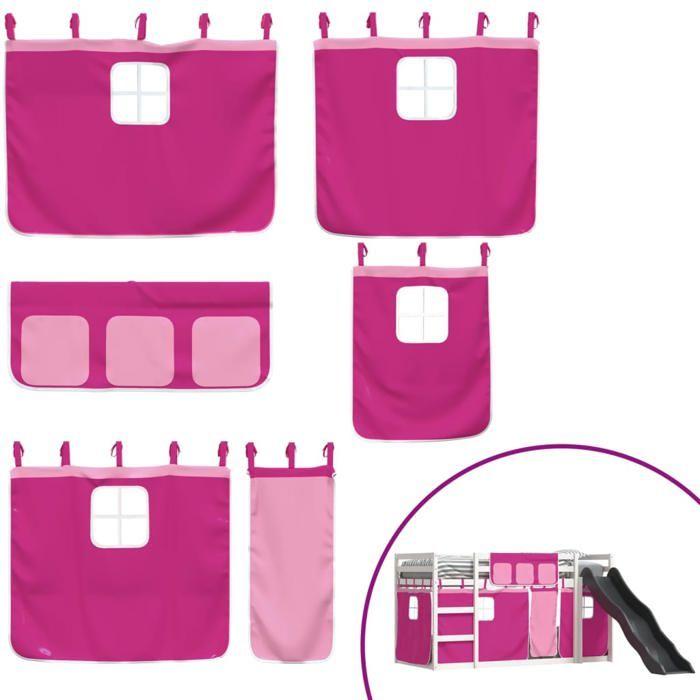 VidaXL Lit superposé avec toboggan et rideaux rose 90x200 cm, lit, cadre de lit, lit superposé bas, meuble de chambre à 3284112