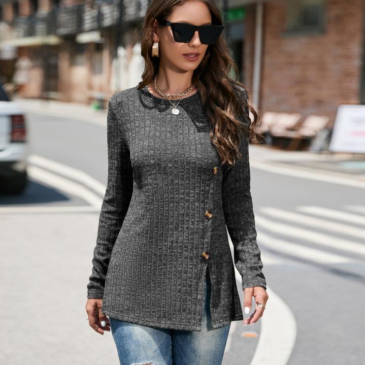 Women's Knitwear for Fall - Winter, Round - Necked, Plus - Size, Button - Down Sweater with Design Sense for Minority Taste