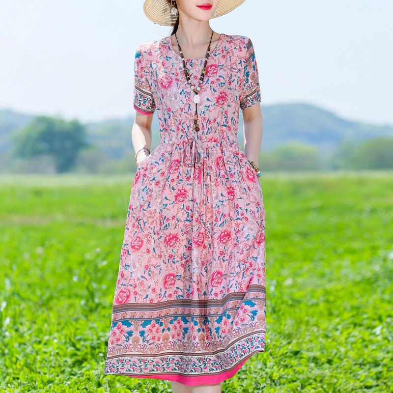 שמלה ארוכה לנשים במידות גדולות קיץ שמלת שרוולים קצרים וינטג' לנשים