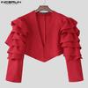INCERUN Men V Neck Ruffled Long Sleeve Irregular Party Blazer Short Coats