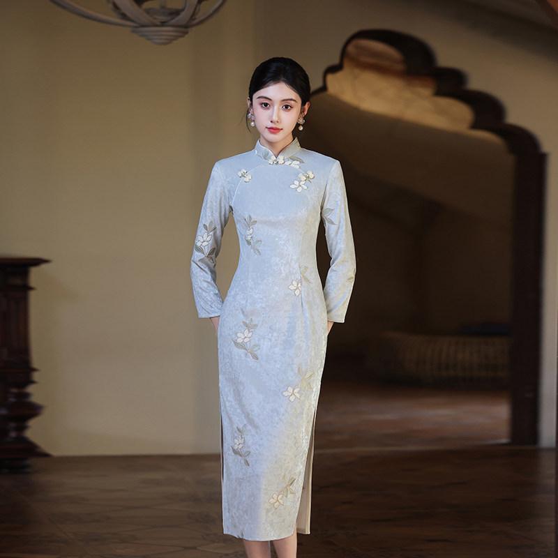 Blue New Chinese Daily Suzhou Long Sleeve Autumn Cheongsam Improved Young 1011 New Women's Premium Spring and Autumn