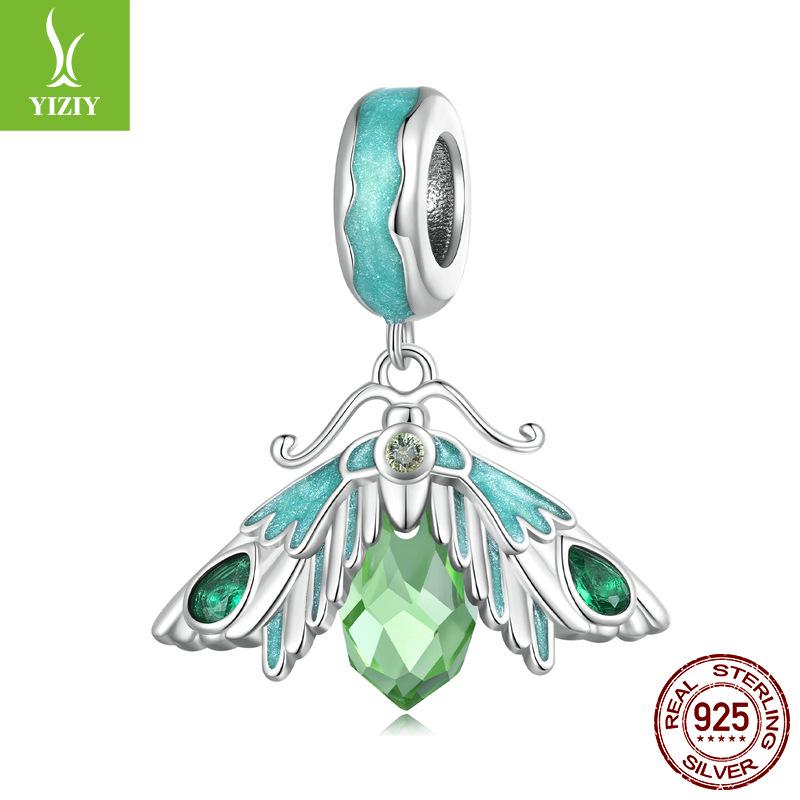 Ziyun Green Oil-Dripping Moth S925 Silver Necklace, Bracelet & Pendant Set