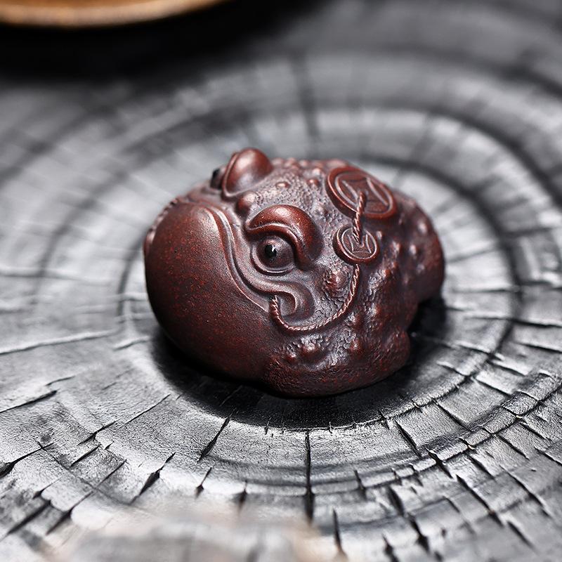 Purple Sand Golden Toad Tea Pet Yixing,Three Legged Golden Toad Purple Mud Tea Pets Ornament,Kung Fu Tea Set Kawaii Accessories