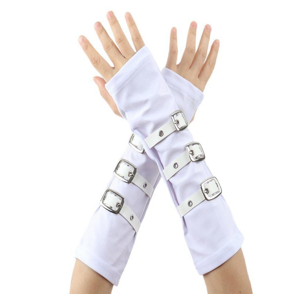 Black Punk Style Elbow Gloves Gothic Metal Button Gloves Harajuku Street Dance Gloves Street Dance