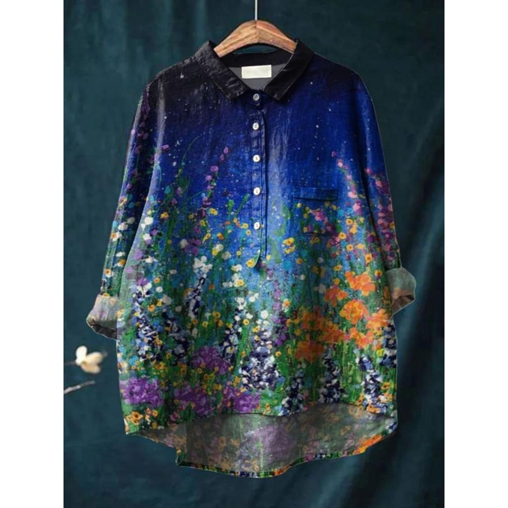 Dámská nová košile s potiskem a límcem Slunečnicový top