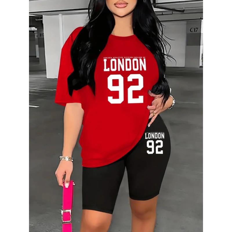 Ladies Fitted Tight Short Sleeve Tee High Waist Elastic Shorts Y2K Daily Going Out Outfit