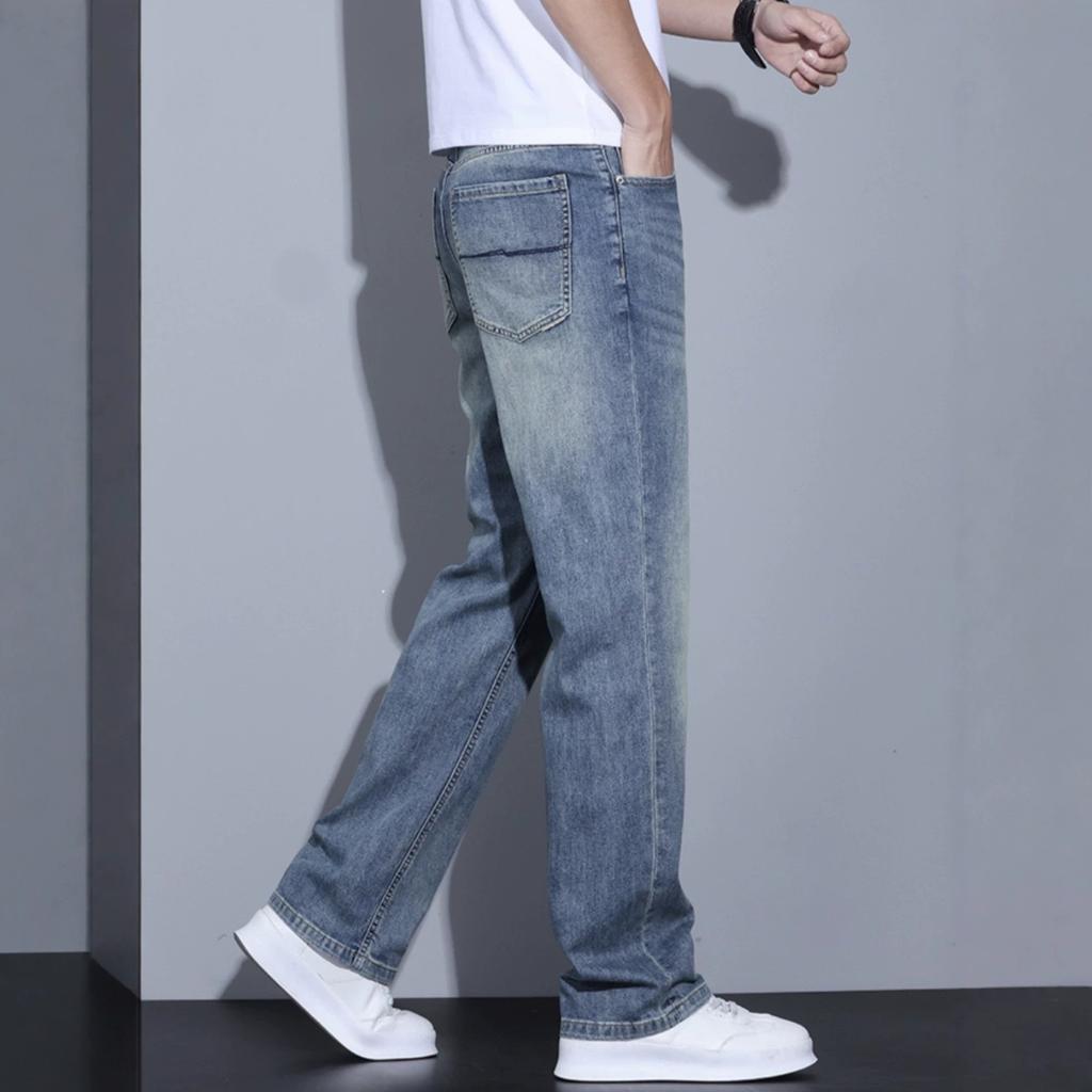 Trendy brand loose wide-leg jeans men's new autumn elastic casual high-end drape jeans