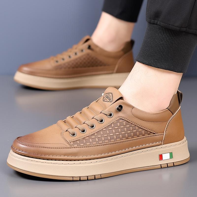 Men's shoes 2025 men's sports and leisure leather shoes breathable soft baseplate shoes business foot set