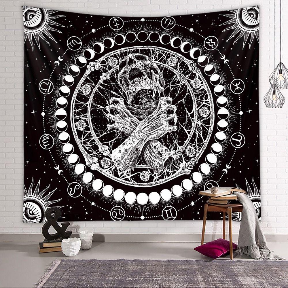 Psychedelic Wall Hanging Blanket Boho Wall Rug Death Black Skeleton Tapestry Home Decoration