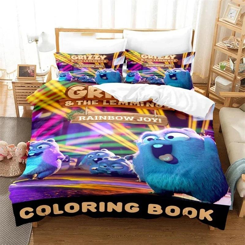 Set Biancheria da Letto 3D Grizzy e Lemmings King Queen Twin Size Copripiumino Piumone Trapunta Federa per Bambini Ragazzi