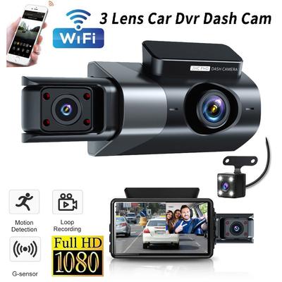 1080P WIFI 3 Lensli Kamera, Arabalar İçin Çizgi Kamera, Ön İç ve Arka, Gece Görüşlü Araba Kamerası, Döngü Kayıtlı Araba DVR Kamerası