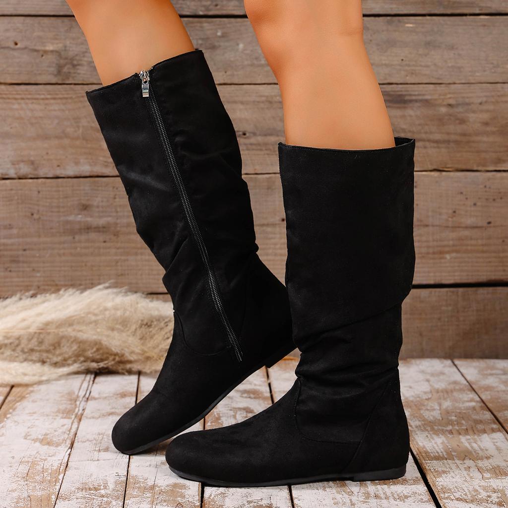 Fashionable Round Toe Suede Anti Slip Casual Motorcycle Boots for Winter Comfort Sexy Plus Size Knight Boots for Women