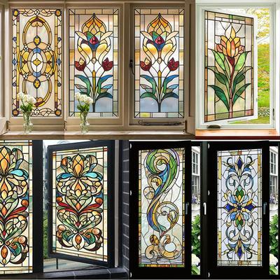 Retro European Decorative Window Film Self-Adhesive Church Stained Glass Stickers Window Film Privacy Home Decor