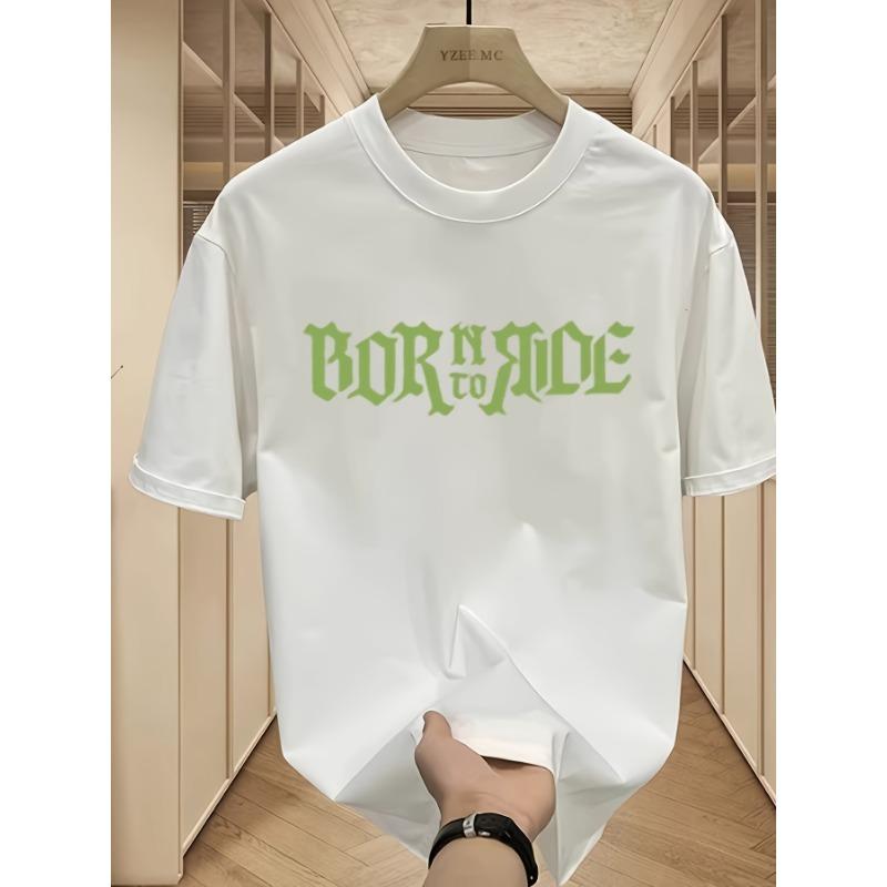 Европейские размеры Мужская дышащая футболка - Белая футболка с яркой зеленой графической надписью, Легкая повседневная летняя рубашка S белый