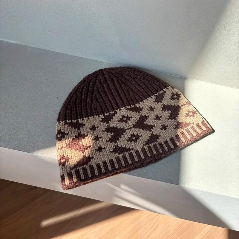 

Осенне-зимняя теплая вязаная шапка для женщин, для маленького лица, ретро, трендовая шерстяная шапка, новая шапка-ведро с защитой ушей, облегающая холодная шапка для мужчин M（56-58cm）