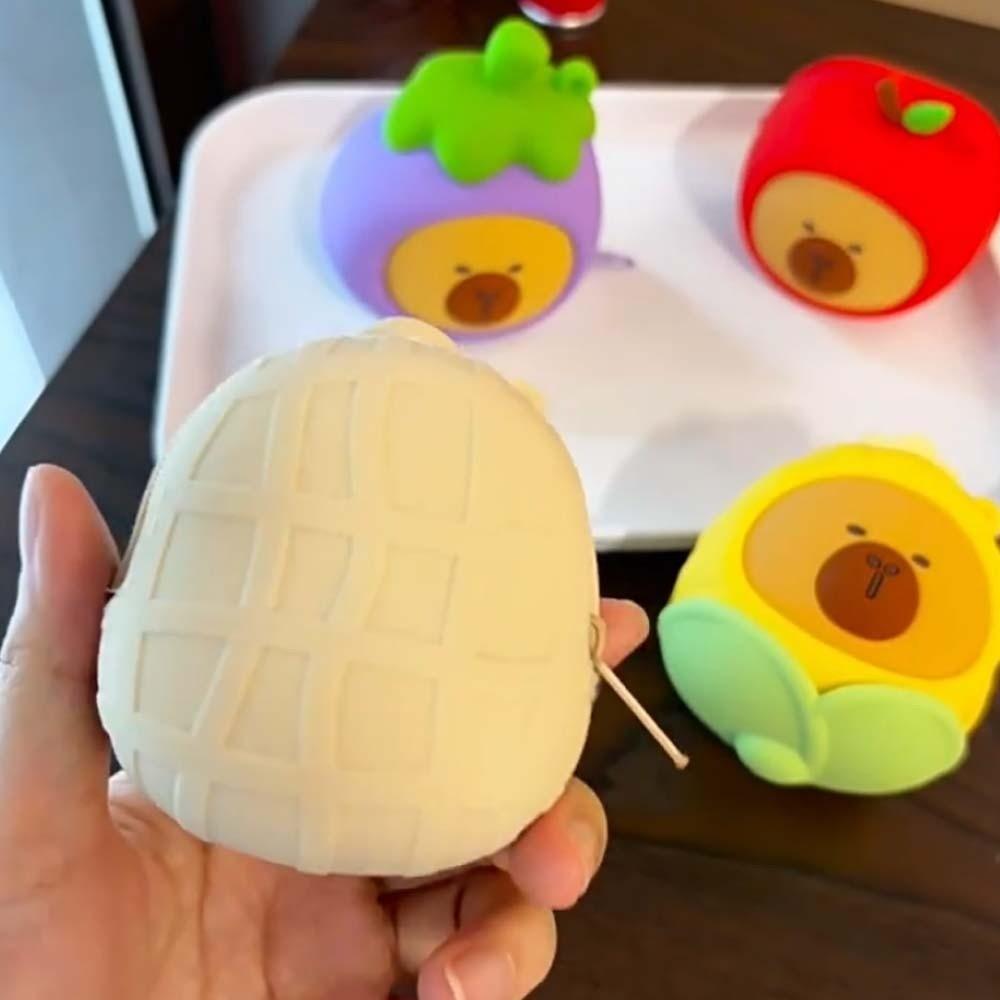 Cartoon Hanging Rope Storage Bag Creative Round Silicone Coin Purse Keychain Earphone Bag  Car Key