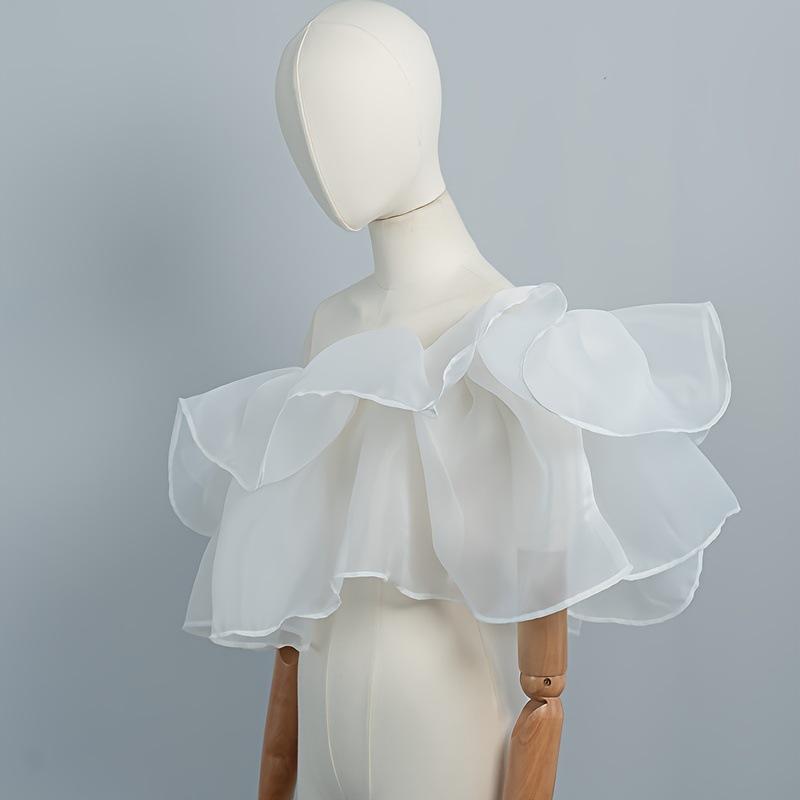Organza Off Shoulder Ruffle Shrug Detachable Flounce Shoulder Sleeve Wedding Dress Accessories Bolero Cape