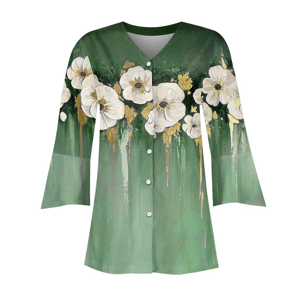 Košile s 3/4 rukávem pro ženy Volný střih Tričko s potiskem Výstřih do V Volné rukávy Topy