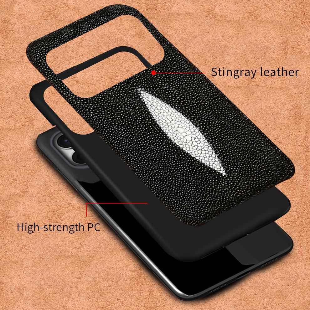 Genuine Stingray Leather Phone Case for iPhone 16 15 12 13 14 17 Pro Max Air Plus 17Pro 16Pro 11 Promax Luxury Shockproof Cover