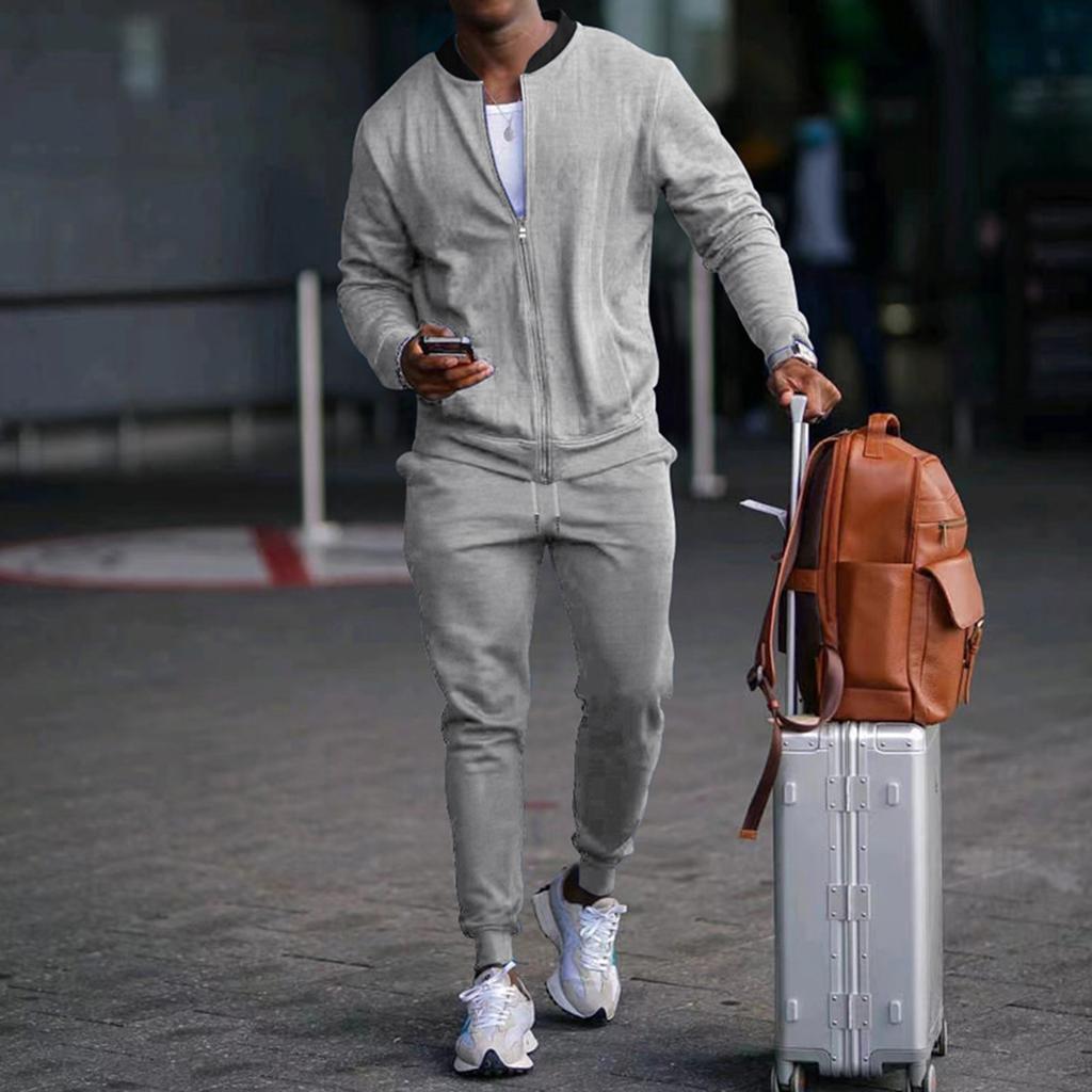 Men's Round Neck Zipper Long Sleeve Jacket Casual Outdoor Sports Suit