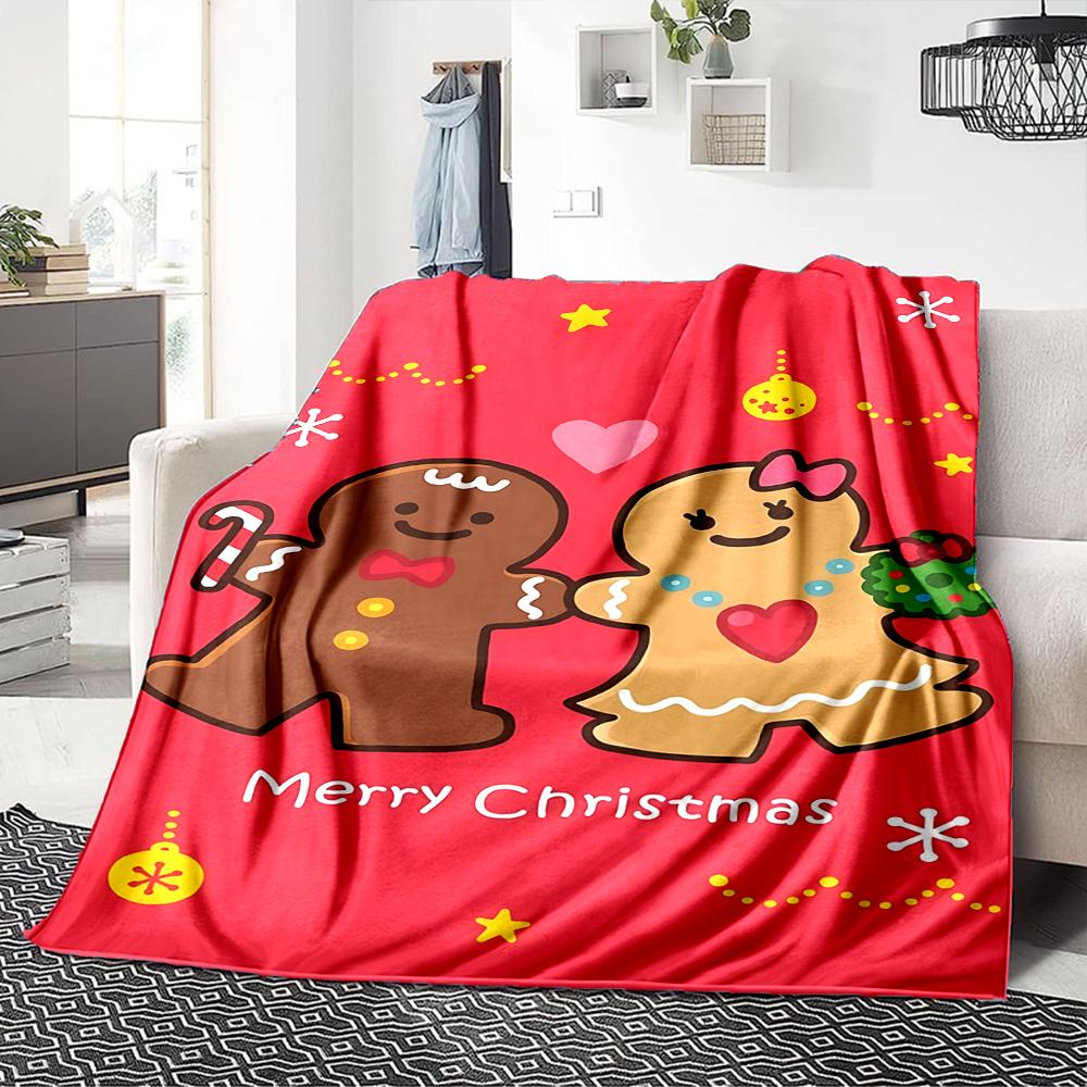 Gingerbread Christmas Couple Blanket Soft Throw Blanket For Home Bedroom Bed Sofa Travel Office Solid Christmas Blanket