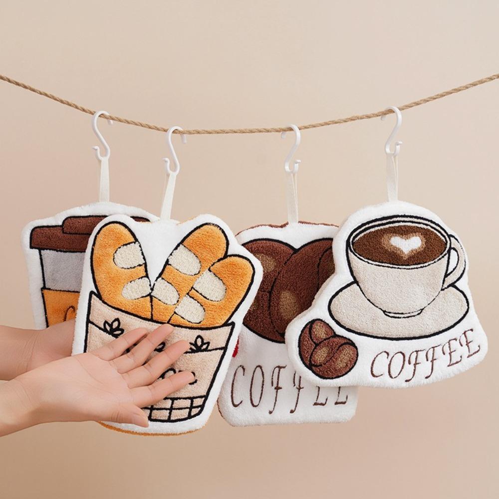 New Coffee Print Hand Towel Tableware Cleaning Kitchen Bathroom Small Towels Kids Bathing Soft Absorbent Hanging Towel