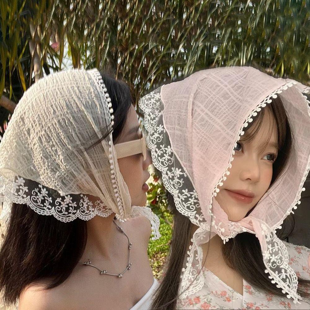 Sweet Gentle Lace Hair Scarf French Style Photo Hair Accessories Headband Turban Triangular Hair Band Strap Women Girls