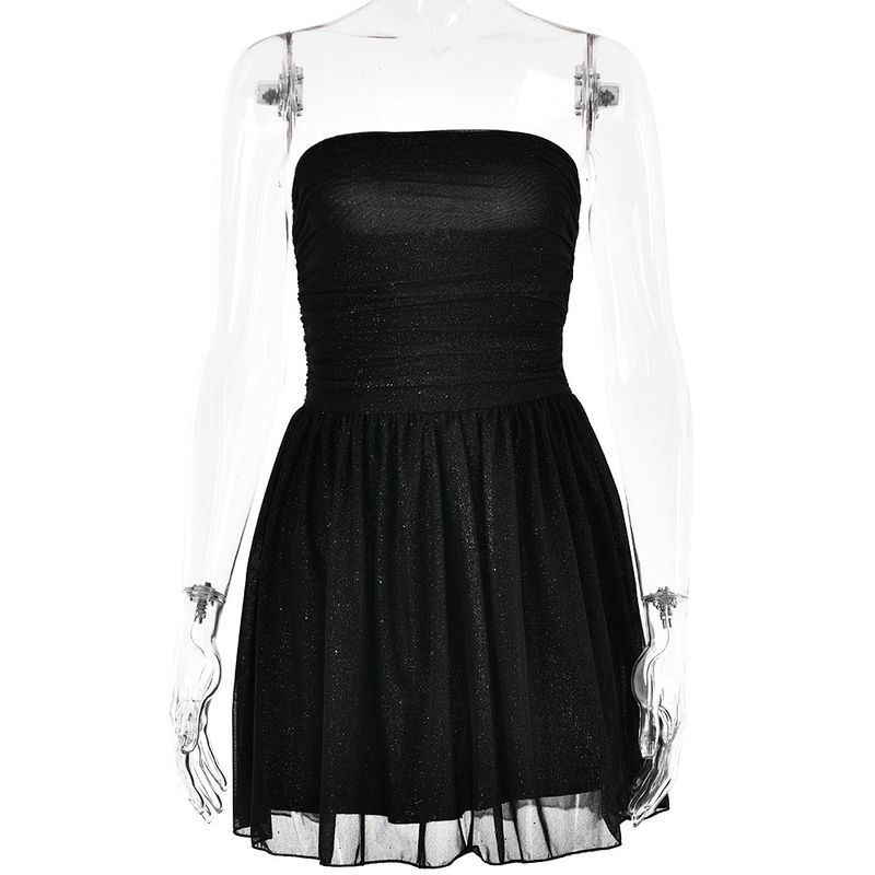 

Fashion Style Ins New Fashion Trendy off-Neck Tube Top Short Skirt Sexy Backless Mesh Patchwork Dress Women Black S