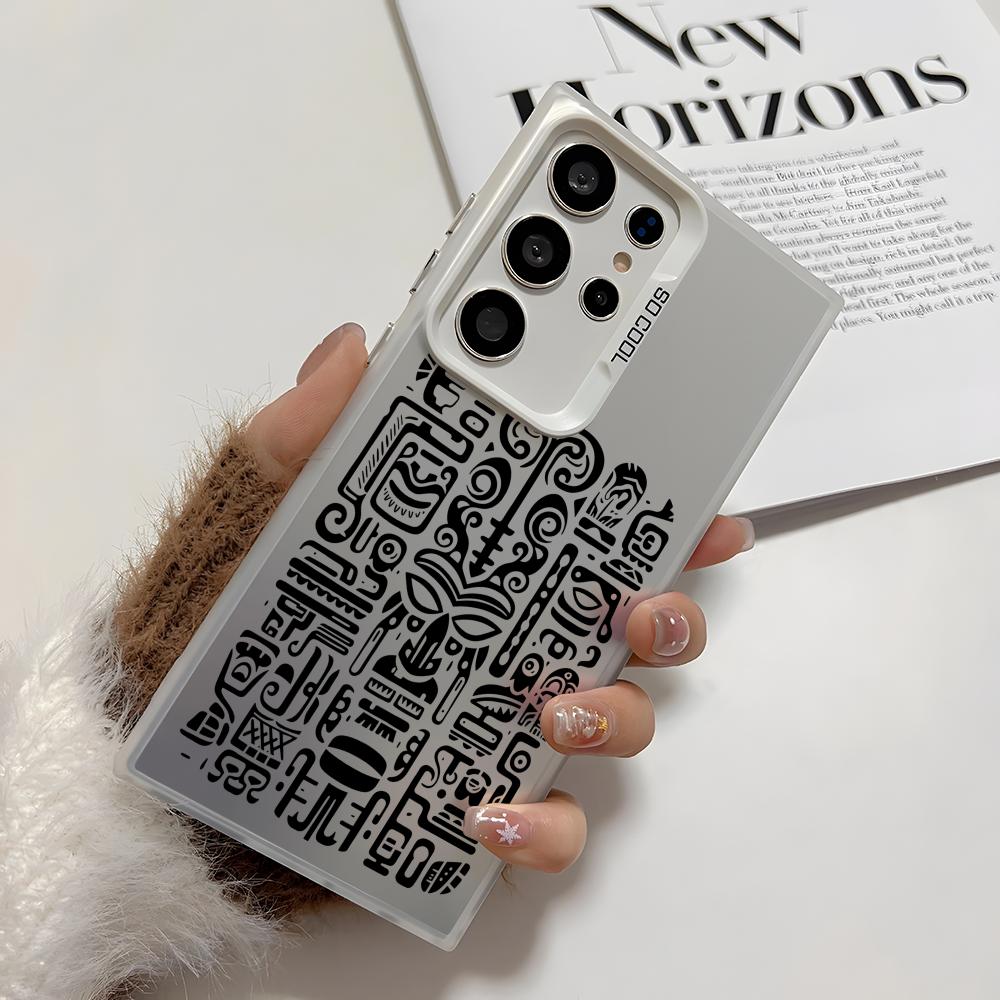 Luxury Tiki Pattern Phone Case For Samsung Galaxy S25 Edge S24 S23 S22 S21 S20 Ultra Funda Silicone Silver Cover