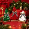 Christmas Table Decorations Tree Wooden Tabletop Sign, Rustic Polka Dot Xmas Tiered Tray Centerpiece Seasonal Home Accents with Bow, Farmhouse Holiday