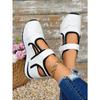 Women's Thick-Soled Velcro-Strap Color-Blocked Round-Toe Flat Casual Slip-On Shoes, Versatile European Style.