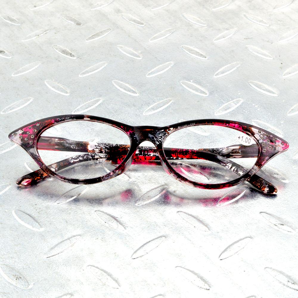 Handcrafted Cat Eye Diamond Decoration Spring Temple Small Women Reading Glasses +0.75 +1 +1.25 +1.5 +1.75 To +4