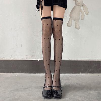 1Pair Love Heart Over Knee Socks,Trendy & Romantic, Women's Summer Ultra-thin Transparent Stockings