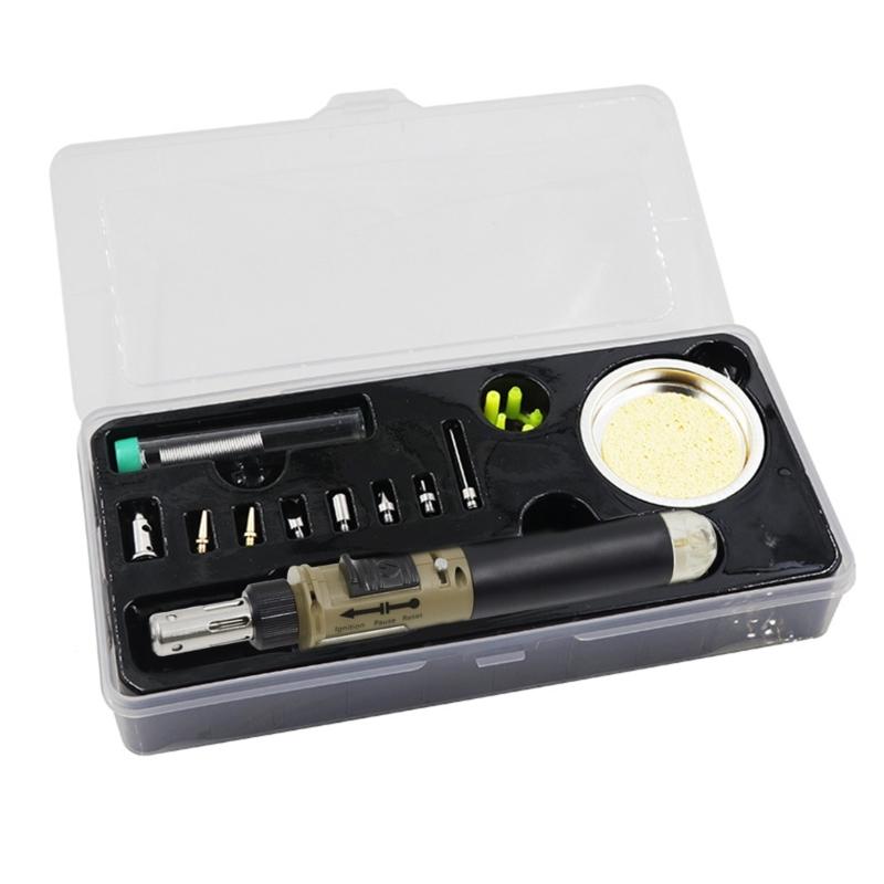 Soldering Iron Set,12 in 1 Cordless Butanes Gas Soldering Iron Temperature Adjustable Welding Torches Tool