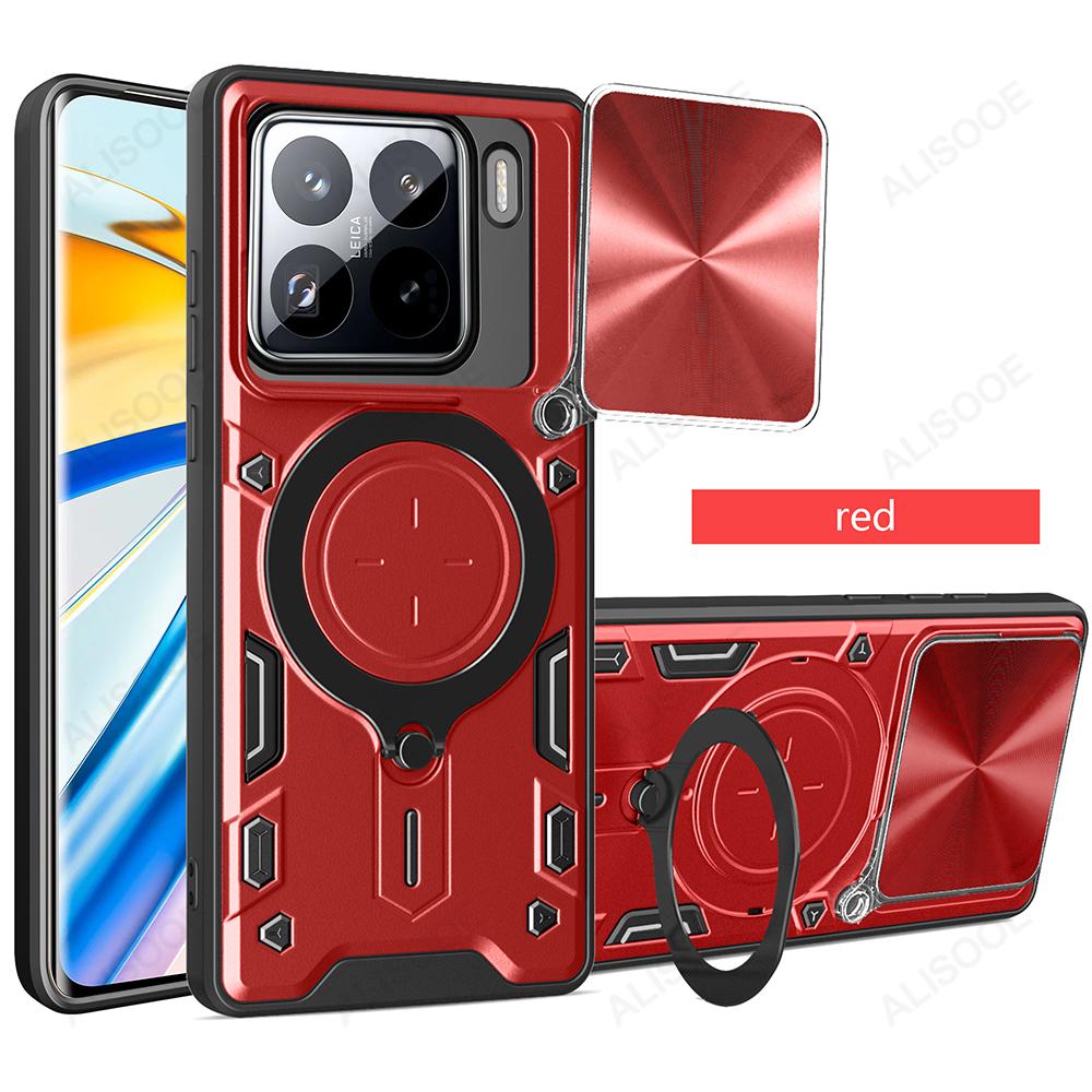Slide Camera Funda for Xiaomi 15 Pro Case Armor Slide Lens Magnetic Ring Stand Phone Cover for Xiaomi Mi 15 Capa