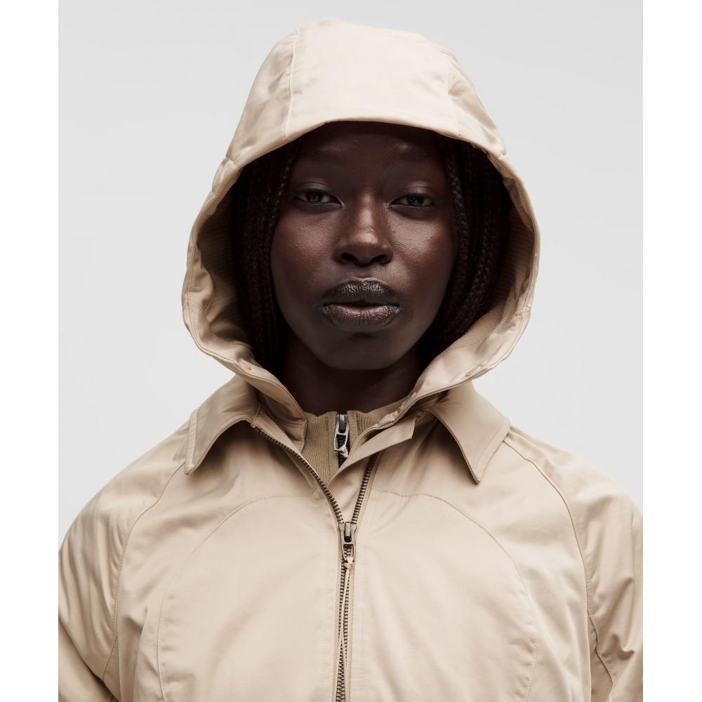 Lululemon Taffeta Removable Hood Long Jacket  Slnsh Collection Mojave Tan