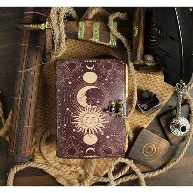 Sun & moon vintage kožený deník • papír s okrajem, kniha stínů
