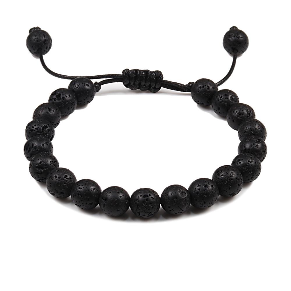 Unisex Schwarzes Perlenarmband - 8mm Lavastein Blaue Kette, Personalisierte Partner-Handseil, Trendiges Design Auf Lager black