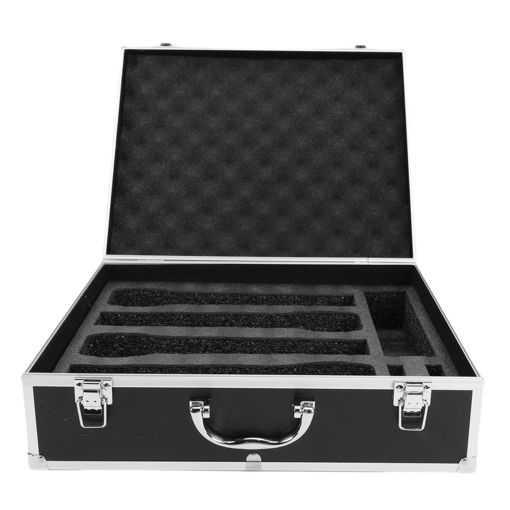 Wireless Microphone Case Aluminum Alloy Hard Mic Foam Carrying Case Holds 4 Mics Receivers Transmitters Wireless Mic Case