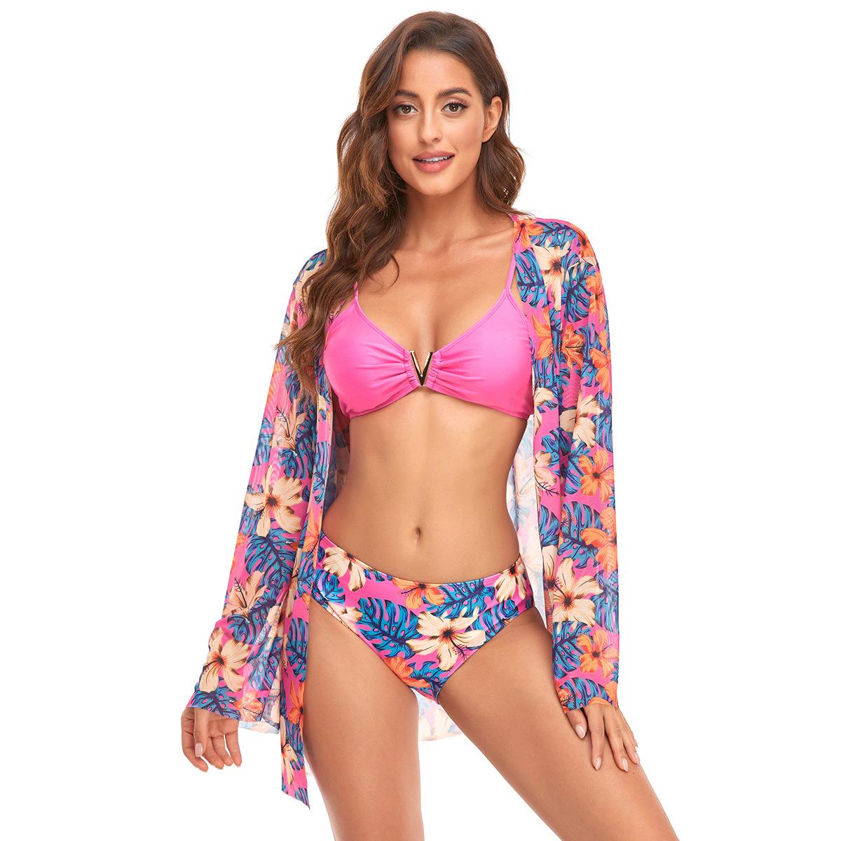 

Европейский и американский глубокий V принт треугольный набор бикини - Горячо продаваемый купальник из трех частей Medium яркий розовый