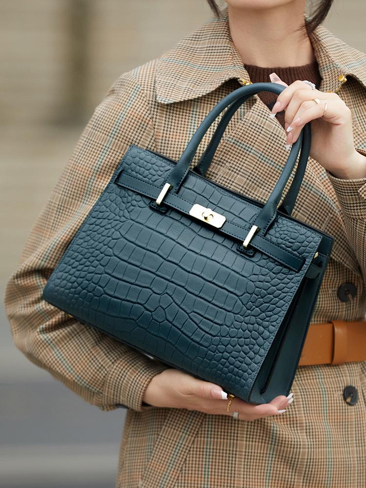 Leopard Print Genuine Leather Women's One-Shoulder Black Handbag 2025 