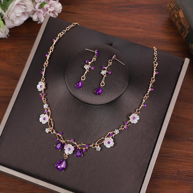 Creative  Flower  Costume Jewelry  Choker Necklace Earrings Set For Women Tiaras Crown Wedding Jewelry