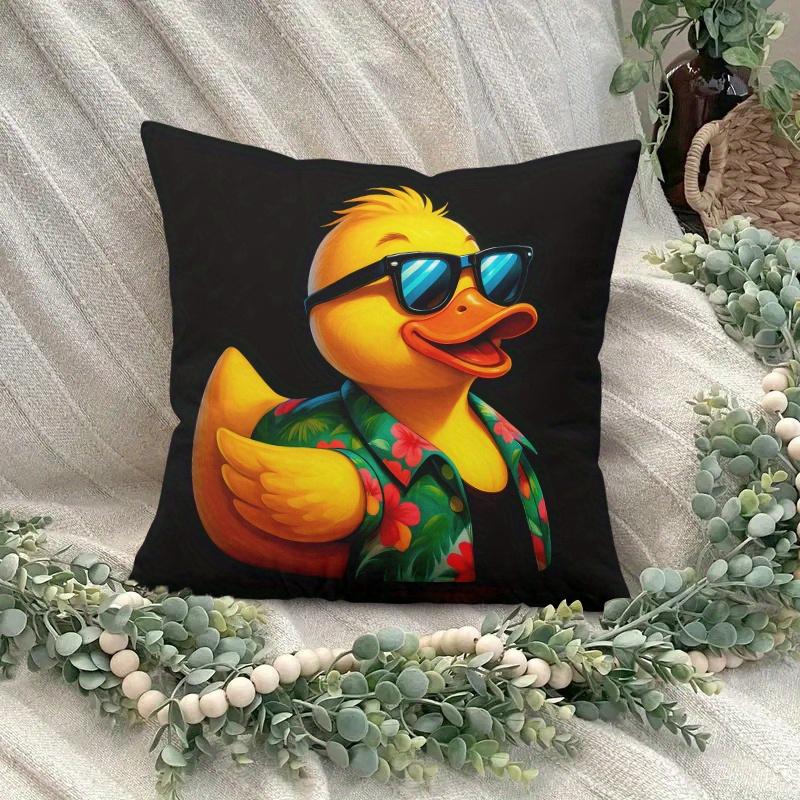 Pillowcase 1Pc, Hawaiian Style Duck Emoticon, Printed Holiday Theme Cushion Cover With Hidden Zipper, Suitable For Sofa, Living