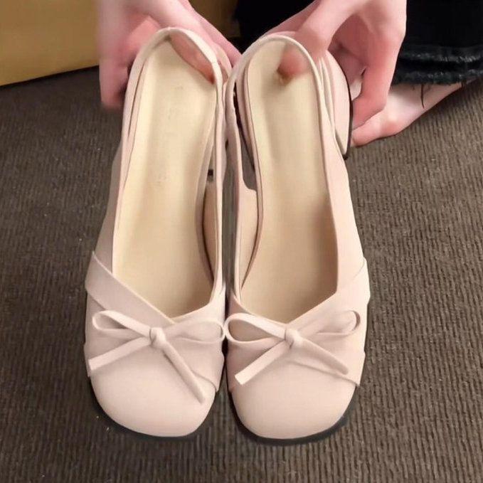 French Bag Head Thick Heel Single Shoes 2025 Summer New with Skirt Fairy Style Bow Round Head Fashion Sandals Women