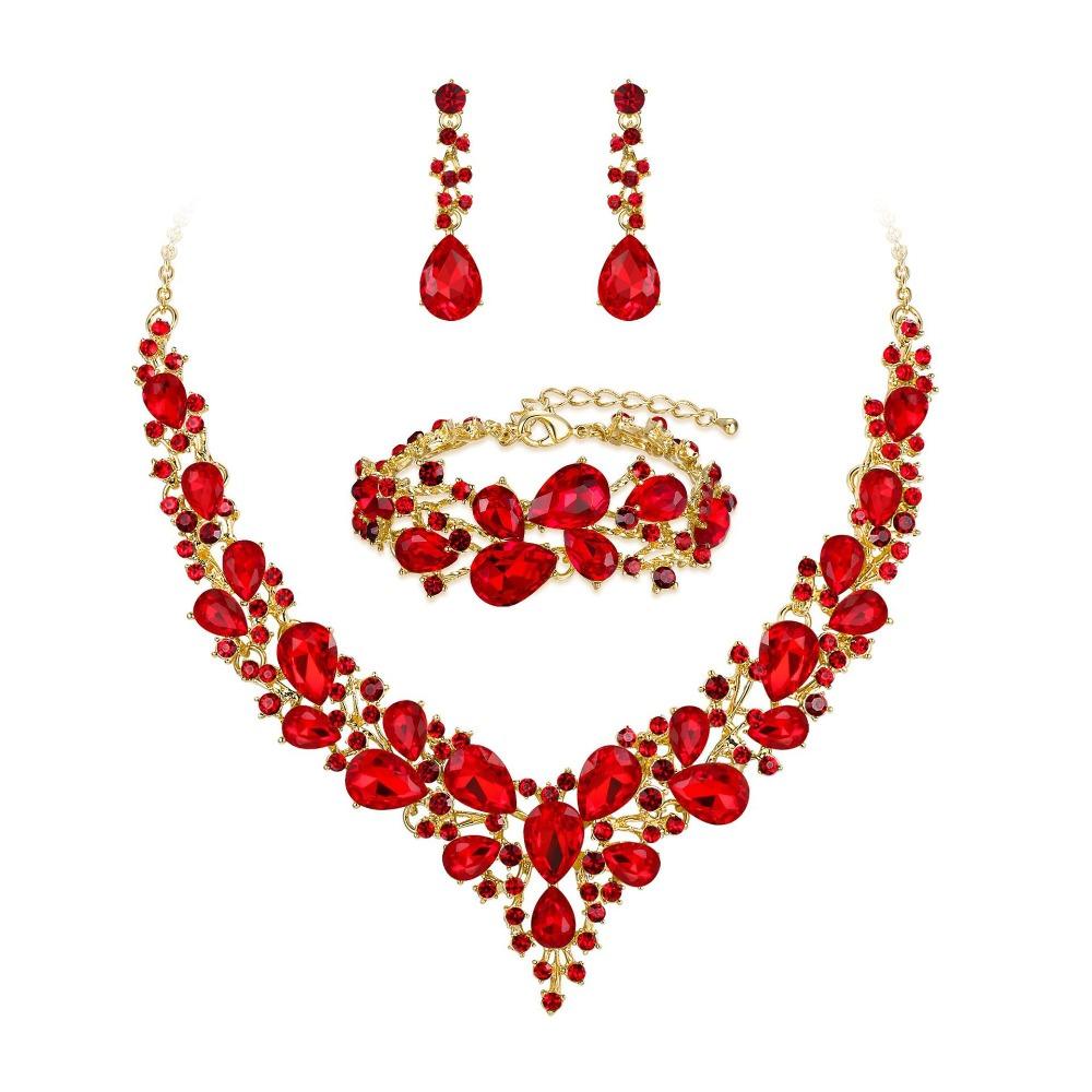 Popular Water Drop Women's Alloy Bridal Necklace Earrings Two-piece Set New Clavicle Short Necklace