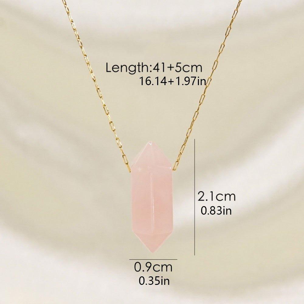 Natural Stone Hexagon Column Charm Necklace for Women Men Adjustable Chain Necklace Rose Quartzs Amethysts Necklace Jewelry Gift