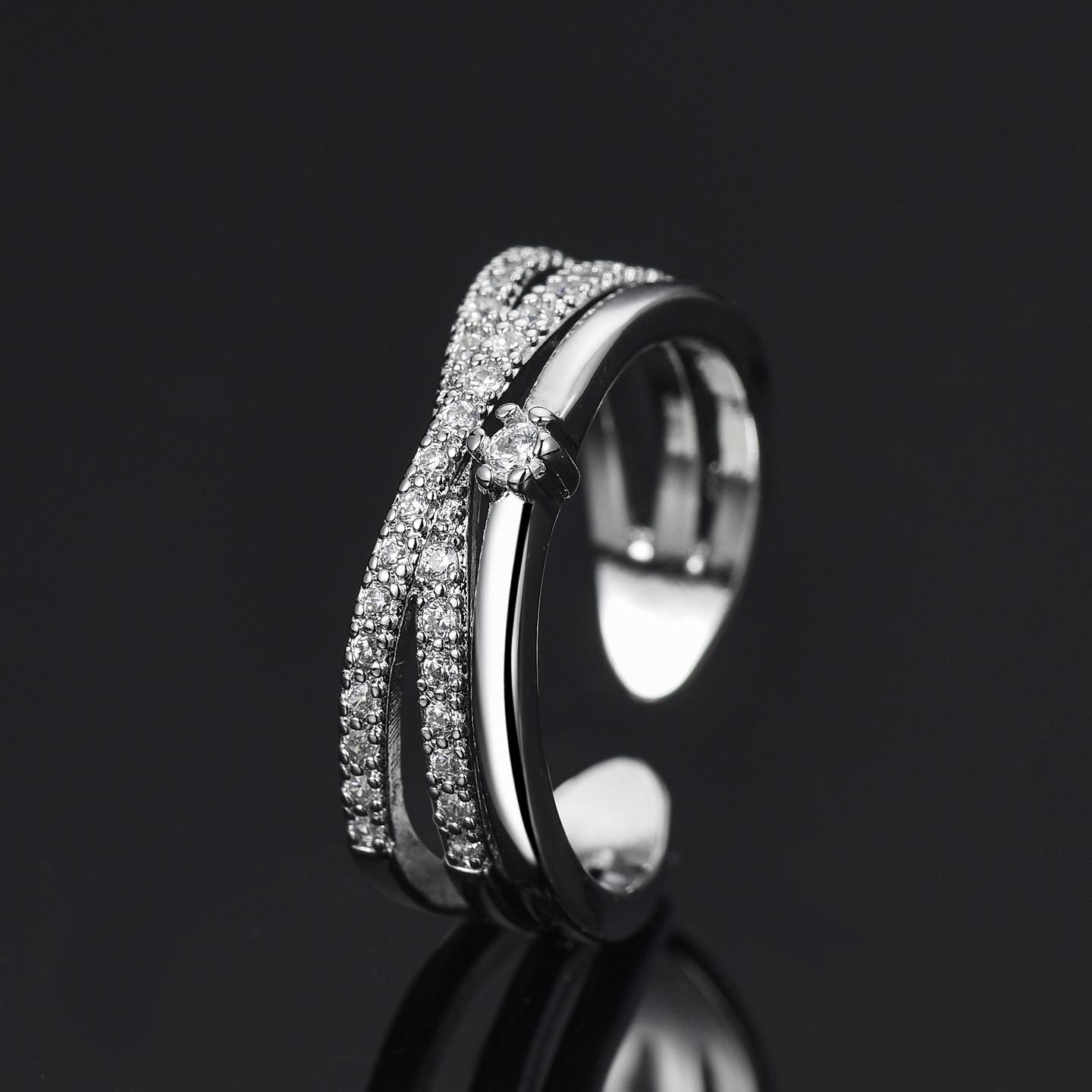 Korean Style Adjustable Multi-layer Zircon Stackable Ring for Women Adjustable Open Design