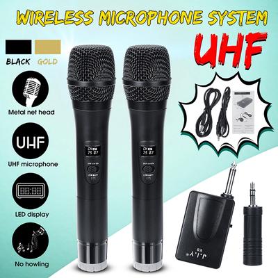 2 Channels UHF Wireless Handheld Microphone Studio Dual Dynamic Mic with 3.5mm Receiver For Karaoke System Computer