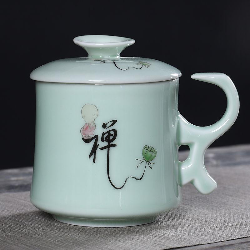 Ceramic Tea Cup with Lid Filter Tea Office Mug Jingdezhen Tea Set Celadon Cup Water Cup Teacup Mark Cup Drinkware